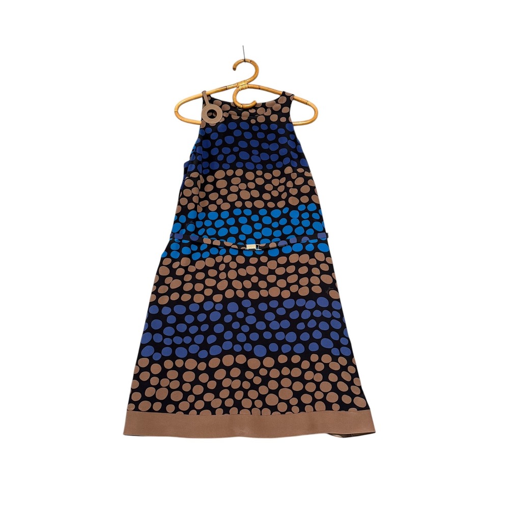 Loro Piana | Blue Brown Polka Dot Dress Lambskin Trim Size IT 44 US 8 100% Silk